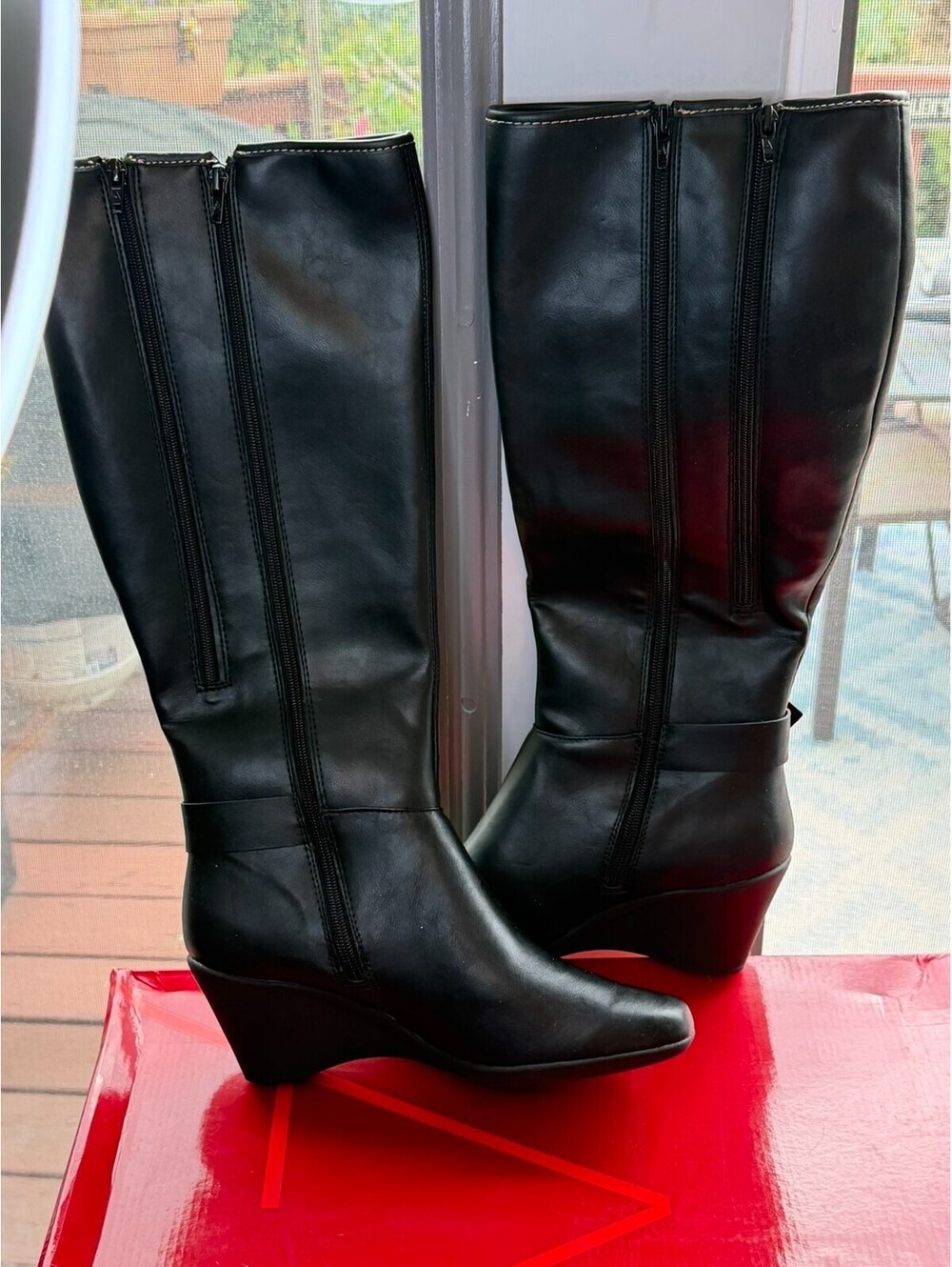 Aerosoles Wonderful Women's Knee-High Wedge Boots Black 9W Wide Width Tall NIB